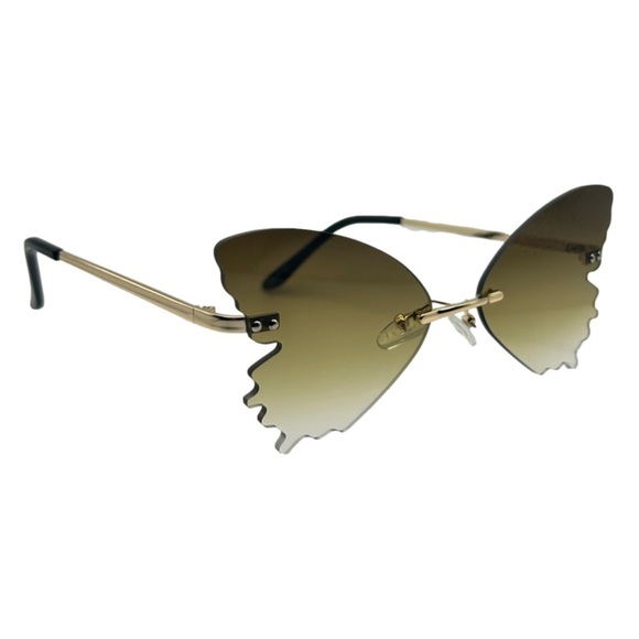 B26-2: DARK Green Butterfly Wing Sunglasses - Picture 2 of 4